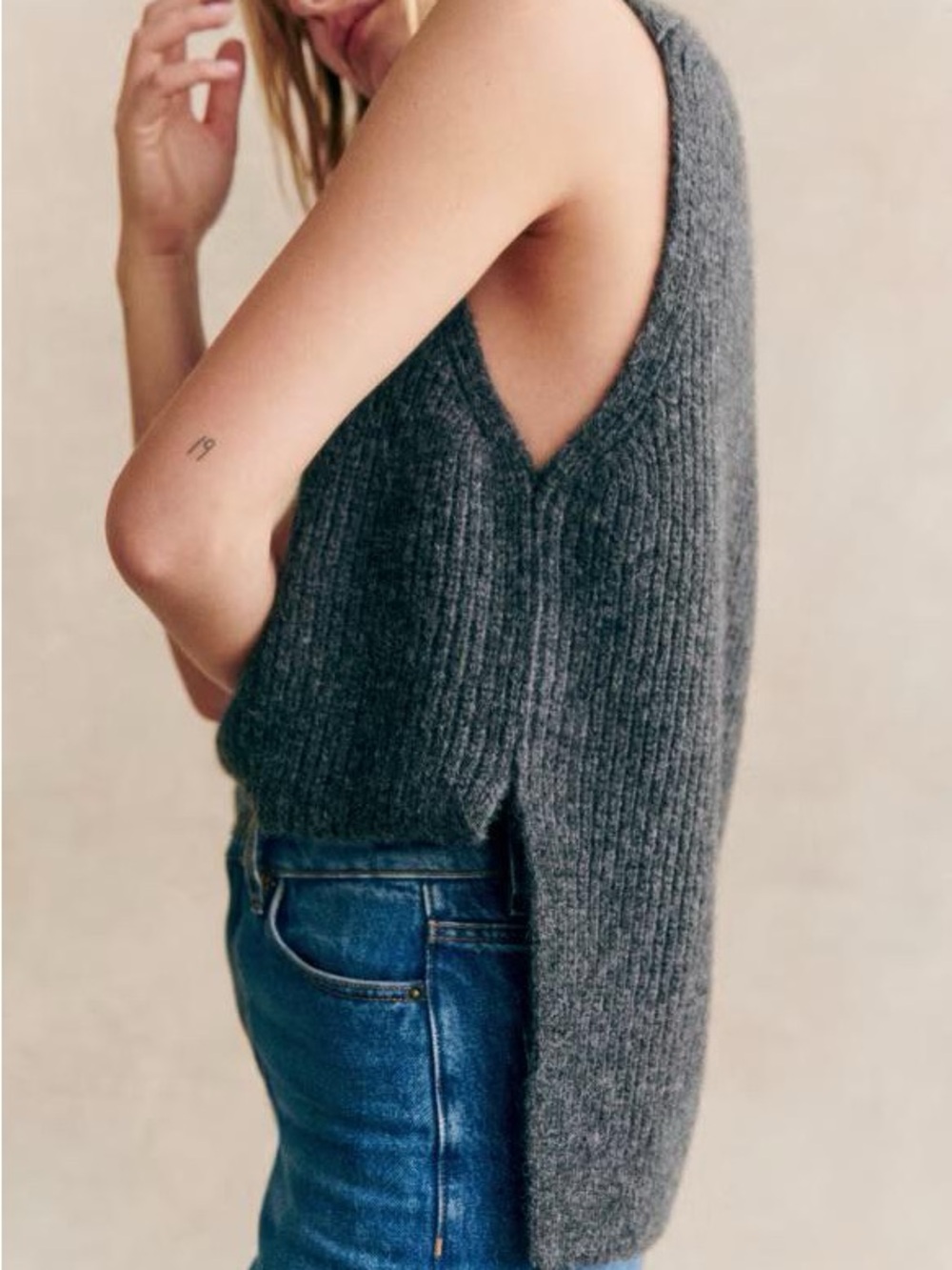 Sézane Gustave Knit Vest Baby Alpaca Merino Wool Gray Anthracite XXL